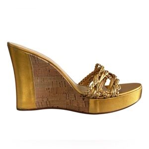 Anne Klein New York Cork and  Gold Braided Women's Sandals Sz 10